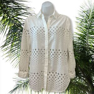 Michael Kors Long Sleeve Eyelet White Button Down Shirt - Size P/S - White